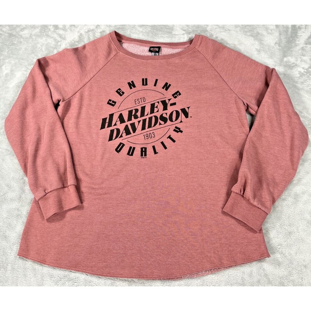 Harley Davidson Womens Pullover Sweatshirt L Dusty Rose Pink Crew Neck Fleece